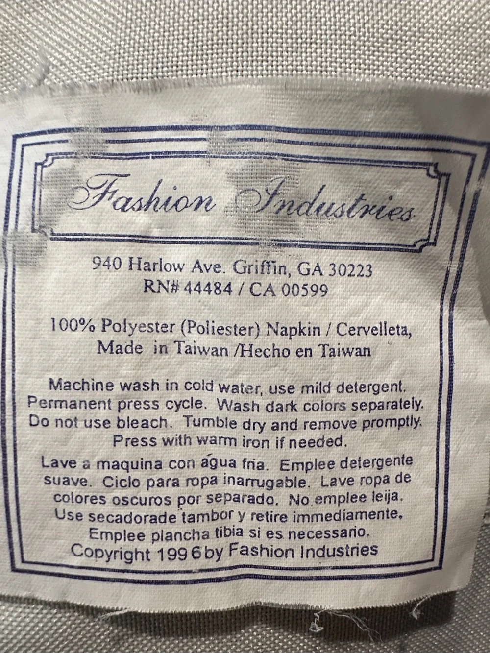 Fashion Industries • set of 4 cream colored napkins • cloth